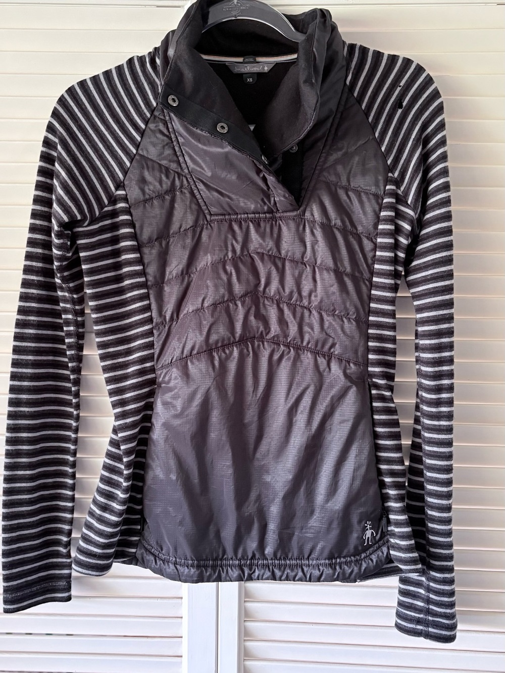 Smartwool Black Quilted Front Striped Sleeve Pullover xs